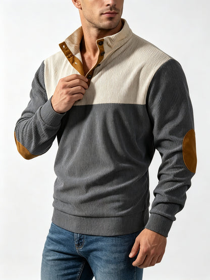 Men's Casual Light Grey Color Block Hoodie With Rib-Knit Craftsmanship And Long Sleeves In Polyester
