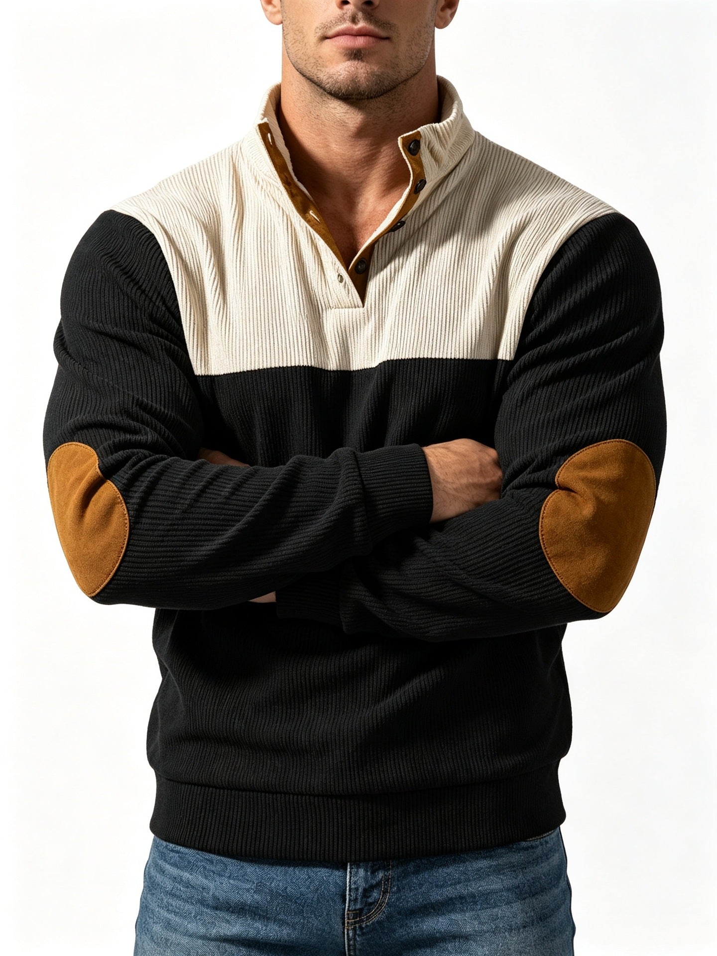 Men's Casual Light Grey Color Block Hoodie With Rib-Knit Craftsmanship And Long Sleeves In Polyester