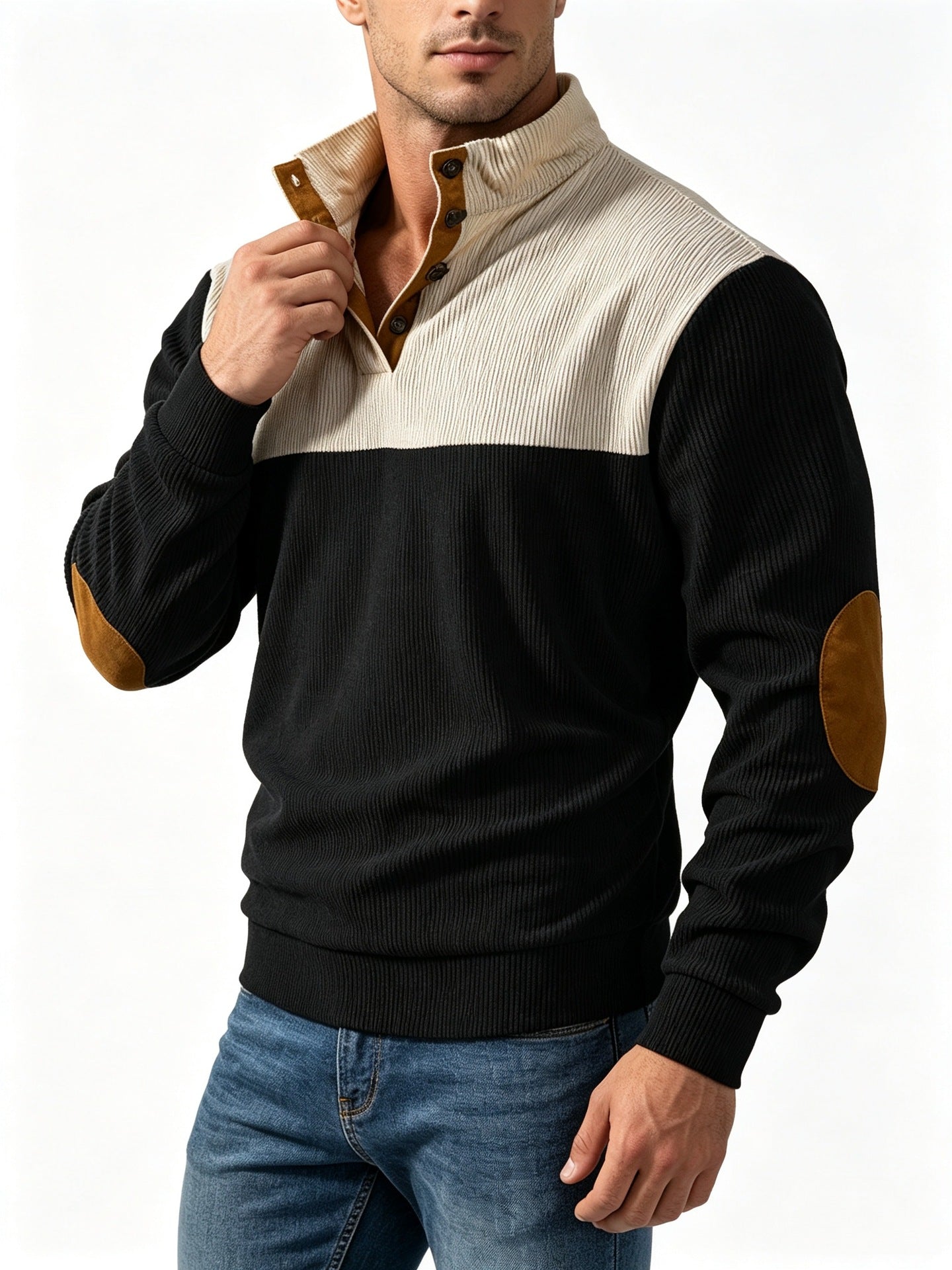 Men's Casual Light Grey Color Block Hoodie With Rib-Knit Craftsmanship And Long Sleeves In Polyester