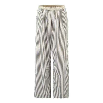 Casual Stripe Cotton Blend Straight Pants Pant Co-ord Set With Tie Closure For Everyday Wear