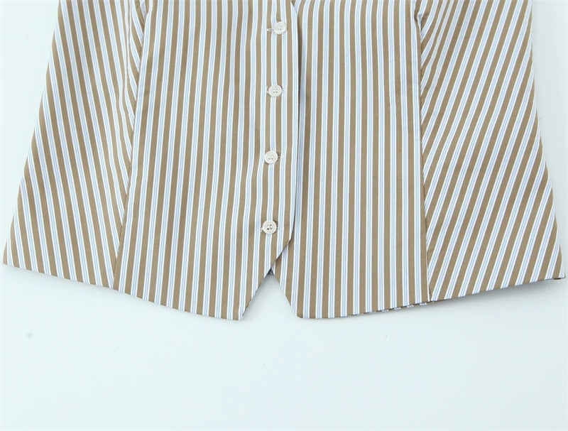 Casual Stripe Cotton Blend Straight Pants Pant Co-ord Set With Tie Closure For Everyday Wear