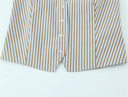Casual Stripe Cotton Blend Straight Pants Pant Co-ord Set With Tie Closure For Everyday Wear