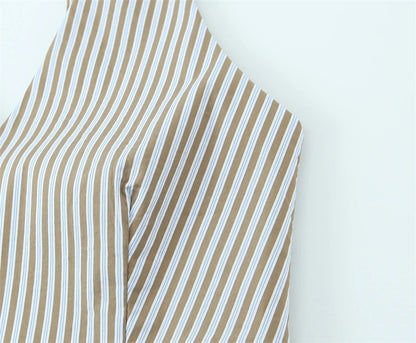 Casual Stripe Cotton Blend Straight Pants Pant Co-ord Set With Tie Closure For Everyday Wear