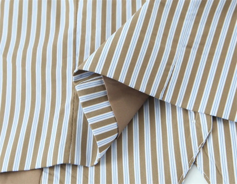 Casual Stripe Cotton Blend Straight Pants Pant Co-ord Set With Tie Closure For Everyday Wear