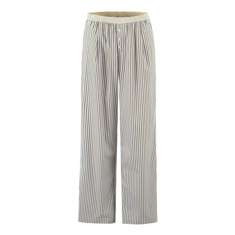 Casual Stripe Cotton Blend Straight Pants Pant Co-ord Set With Tie Closure For Everyday Wear