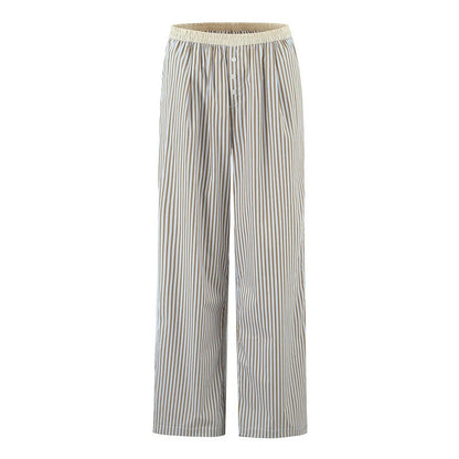 Casual Stripe Cotton Blend Straight Pants Pant Co-ord Set With Tie Closure For Everyday Wear