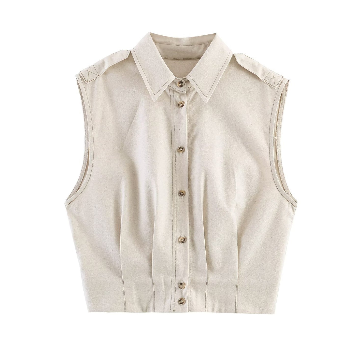 Solid Color Linen Sleeveless Casual Vest Skirt Co-ord Set For Spring