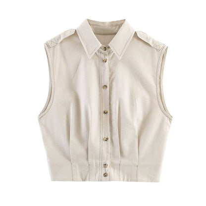 Solid Color Linen Sleeveless Casual Vest Skirt Co-ord Set For Spring