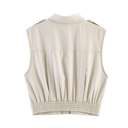 Solid Color Linen Sleeveless Casual Vest Skirt Co-ord Set For Spring