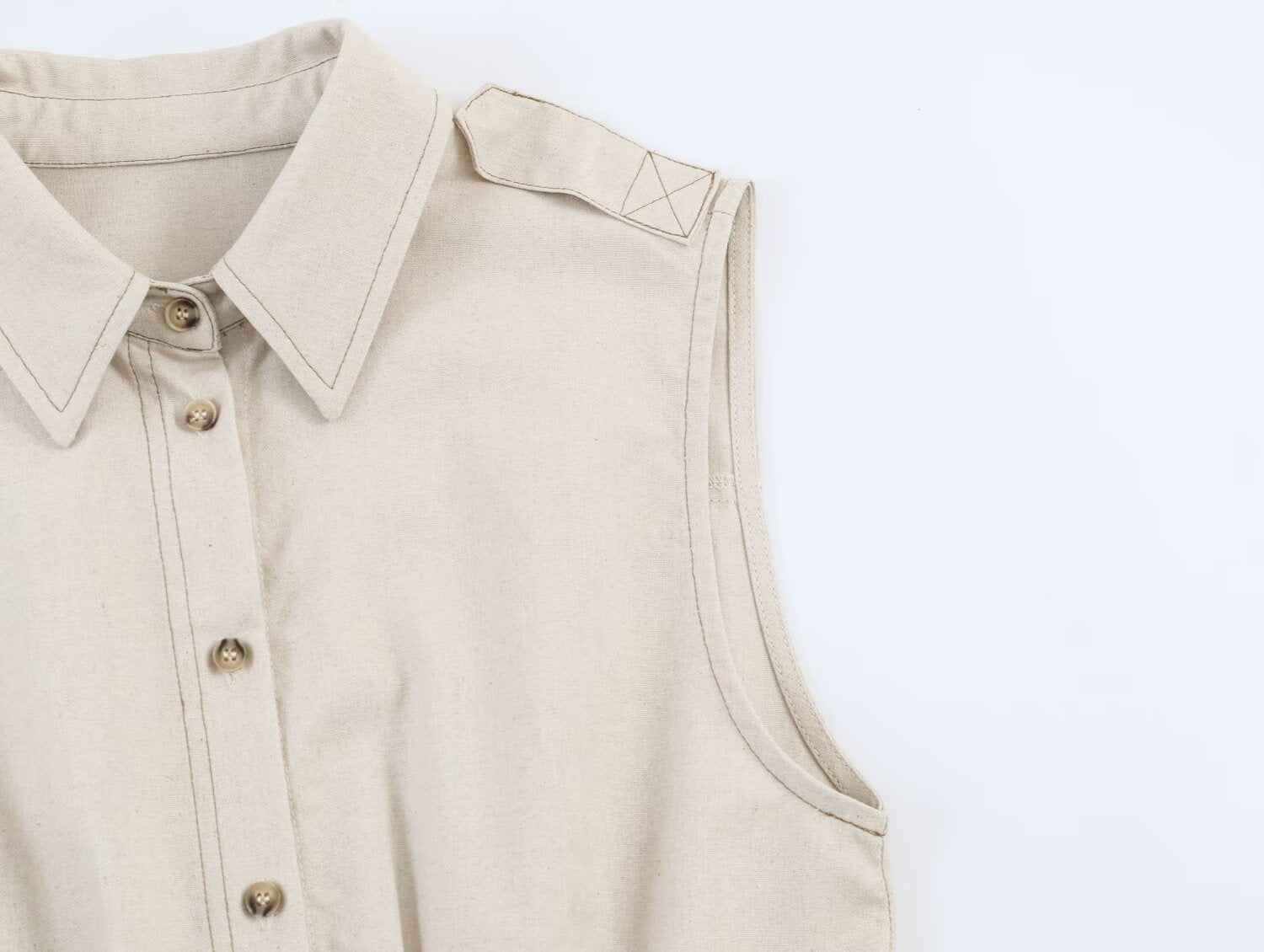Solid Color Linen Sleeveless Casual Vest Skirt Co-ord Set For Spring