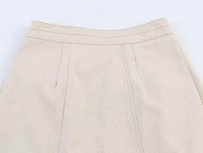 Solid Color Linen Sleeveless Casual Vest Skirt Co-ord Set For Spring