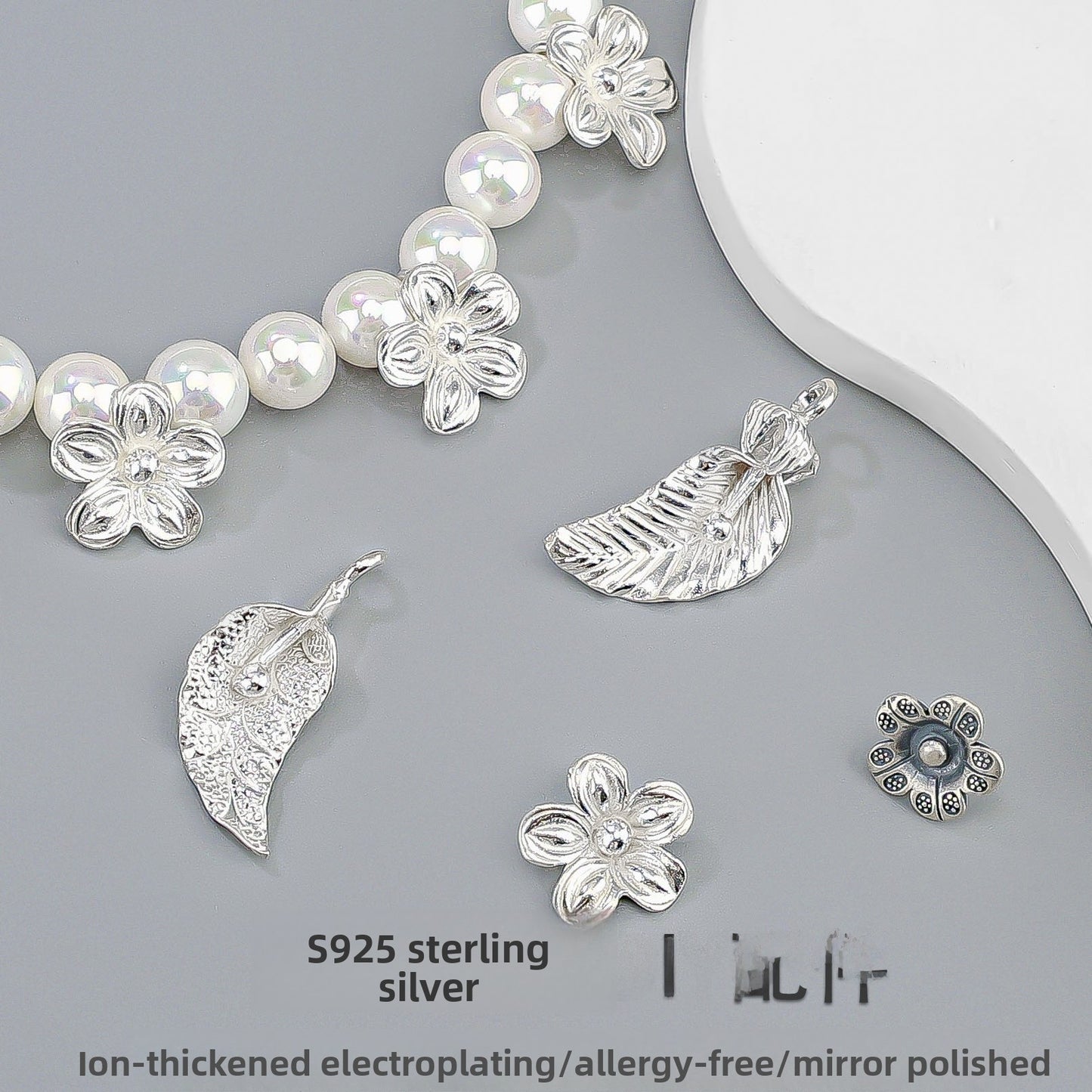 925 Sterling Silver Flowers Pendant With Crystal Inlay, Electroplated Finish, Cartoon Style Jewelry Accessory