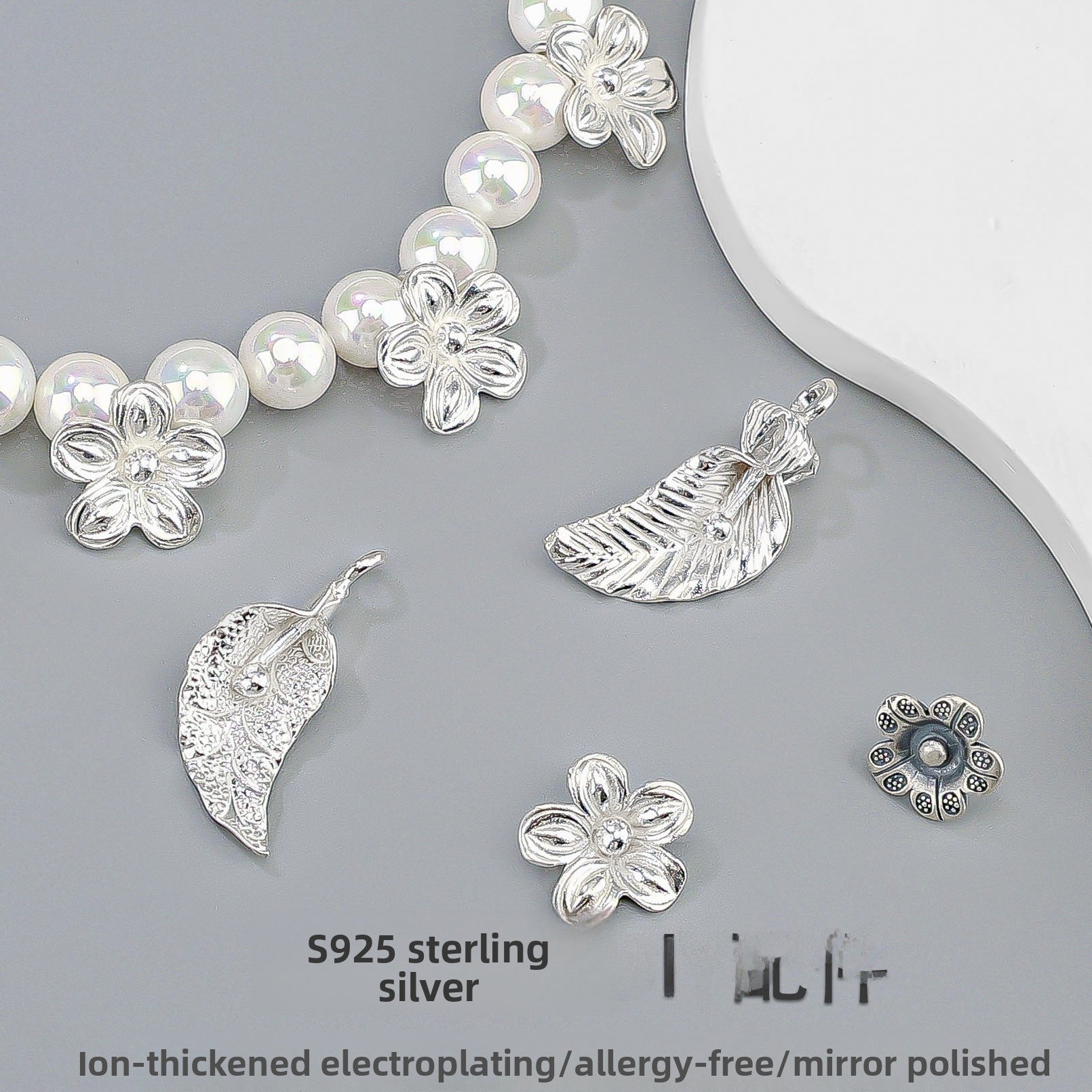 925 Sterling Silver Flowers Pendant With Crystal Inlay, Electroplated Finish, Cartoon Style Jewelry Accessory