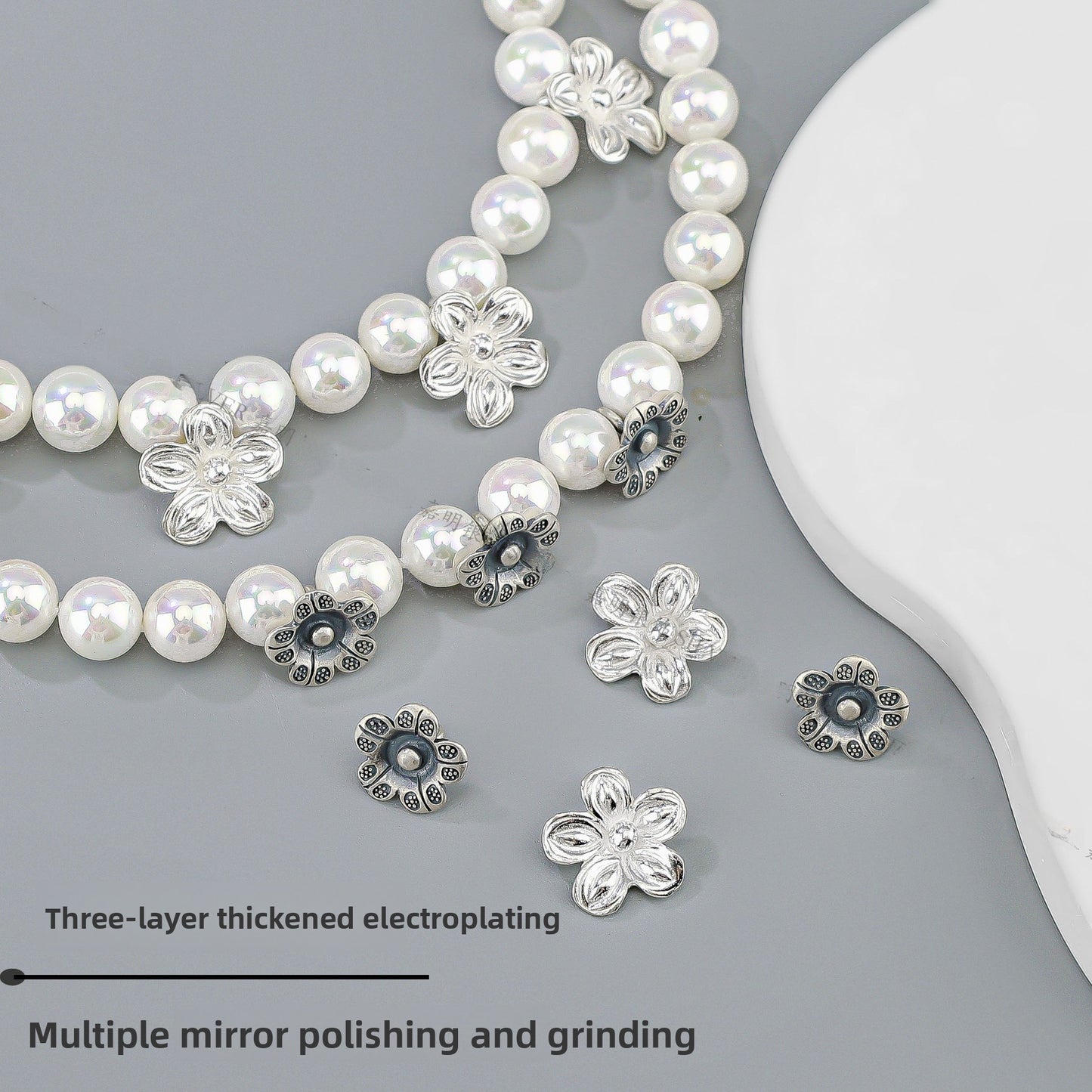 925 Sterling Silver Flowers Pendant With Crystal Inlay, Electroplated Finish, Cartoon Style Jewelry Accessory