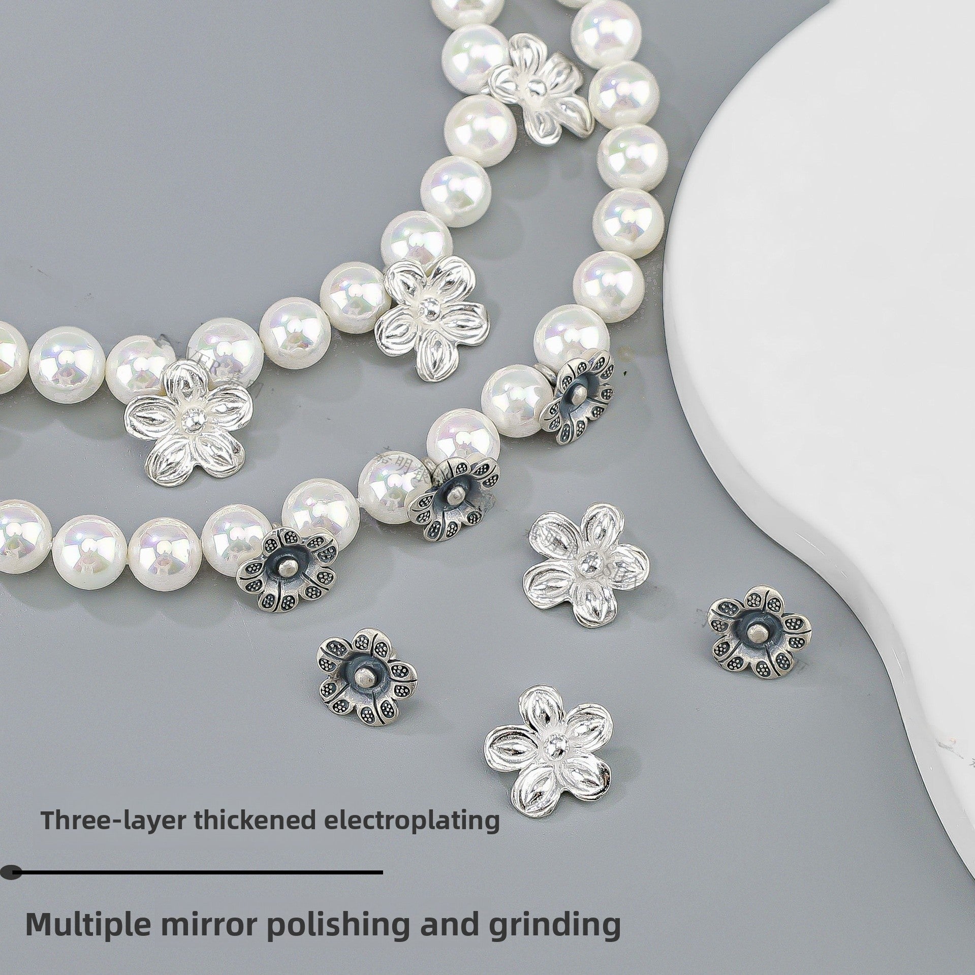 925 Sterling Silver Flowers Pendant With Crystal Inlay, Electroplated Finish, Cartoon Style Jewelry Accessory