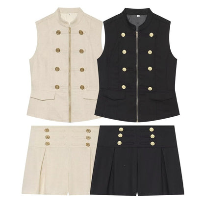 Solid Color Sleeveless Streetwear Shorts Co-ord Set In Polyester With Tie Detail, 2 Pieces Set