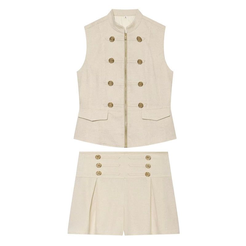 Solid Color Sleeveless Streetwear Shorts Co-ord Set In Polyester With Tie Detail, 2 Pieces Set