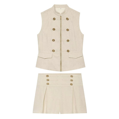 Solid Color Sleeveless Streetwear Shorts Co-ord Set In Polyester With Tie Detail, 2 Pieces Set