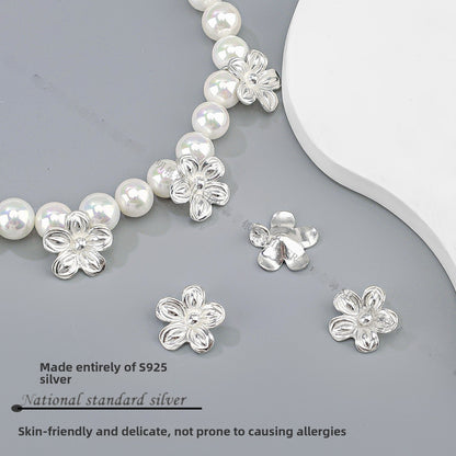 925 Sterling Silver Flowers Pendant With Crystal Inlay, Electroplated Finish, Cartoon Style Jewelry Accessory