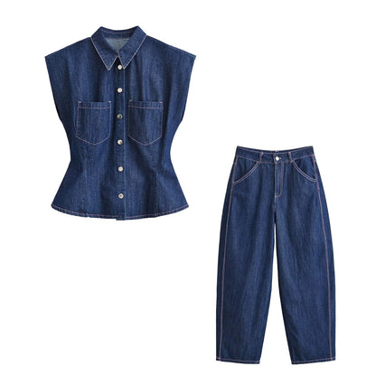 Casual Sleeveless Polyester Top With Embroidery And Lapel Collar, Available With Jeans