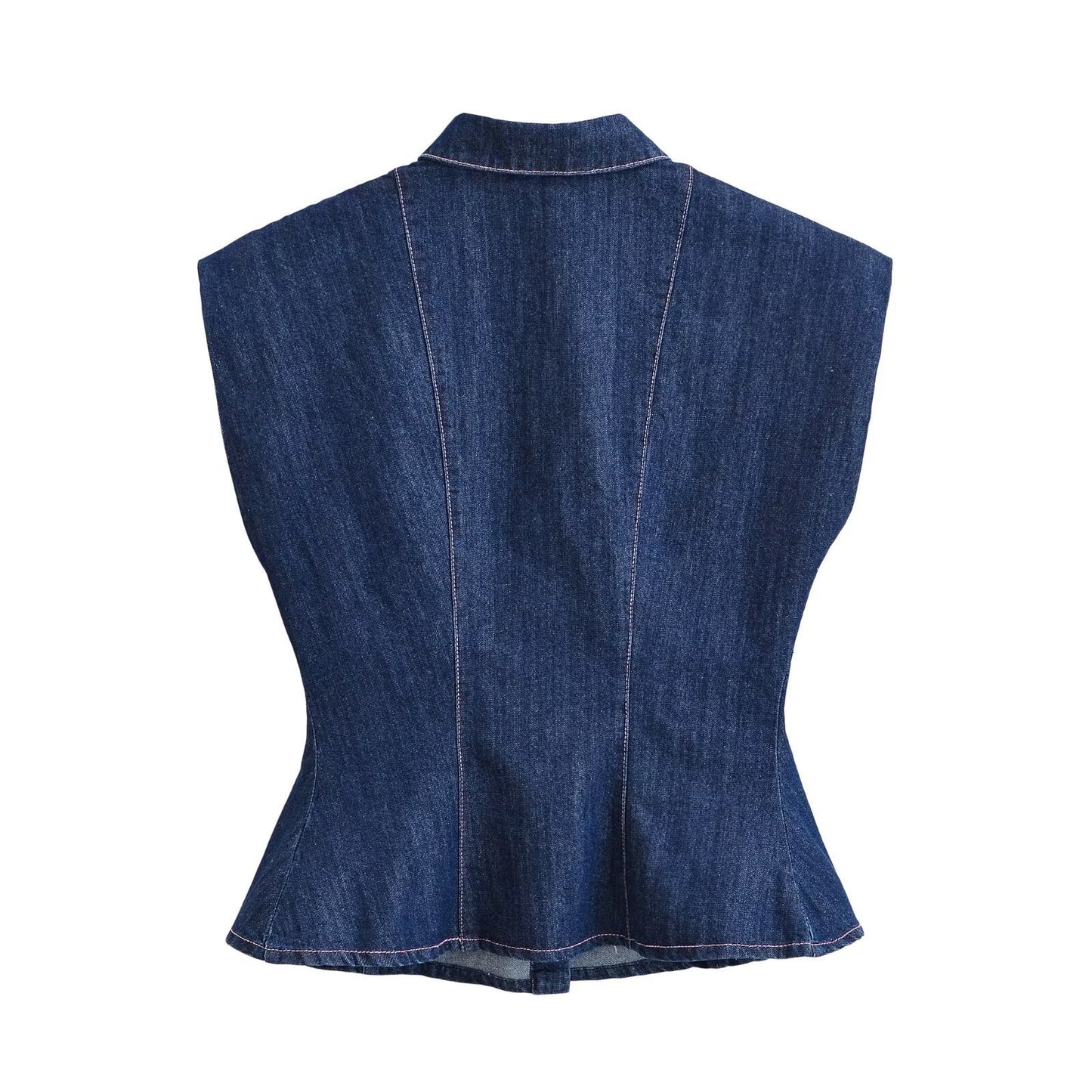 Casual Sleeveless Polyester Top With Embroidery And Lapel Collar, Available With Jeans