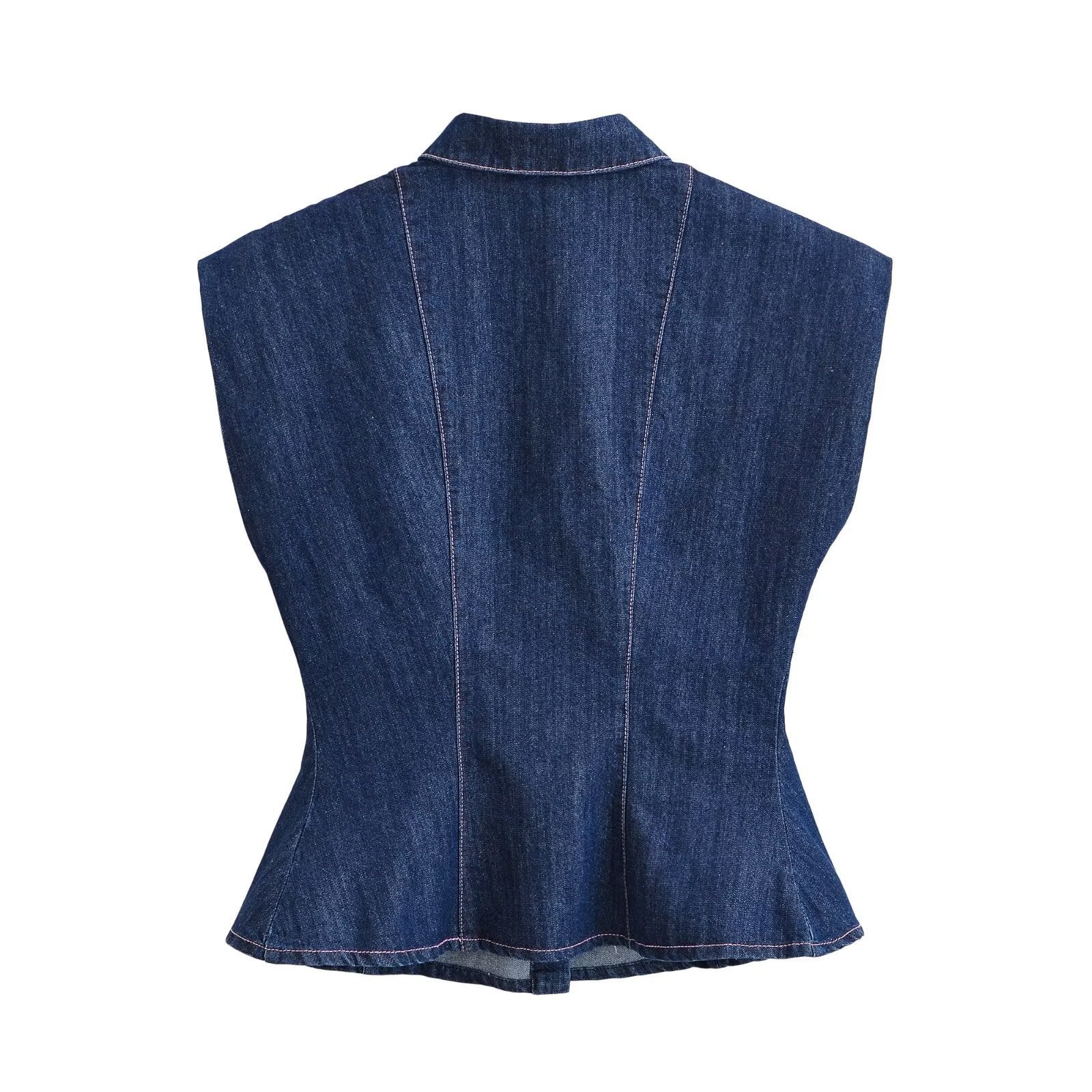 Casual Sleeveless Polyester Top With Embroidery And Lapel Collar, Available With Jeans