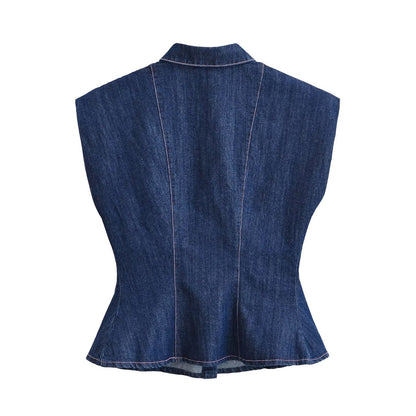 Casual Sleeveless Polyester Top With Embroidery And Lapel Collar, Available With Jeans