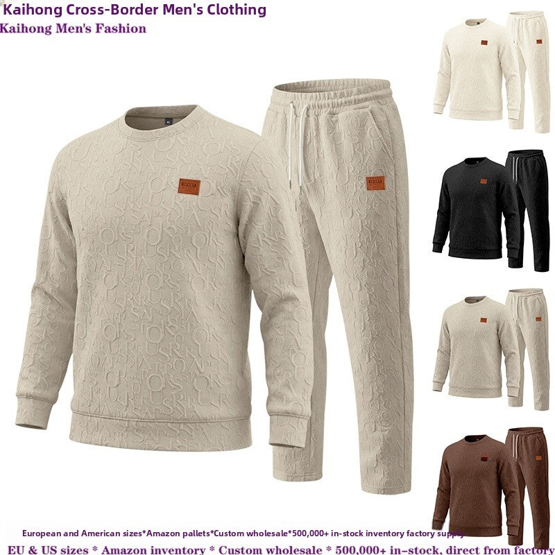 Men's Casual Apricot Printing Sweatshirt & Hoodie Co-ord Set With Elastic Waist Straight Pants In Polyester
