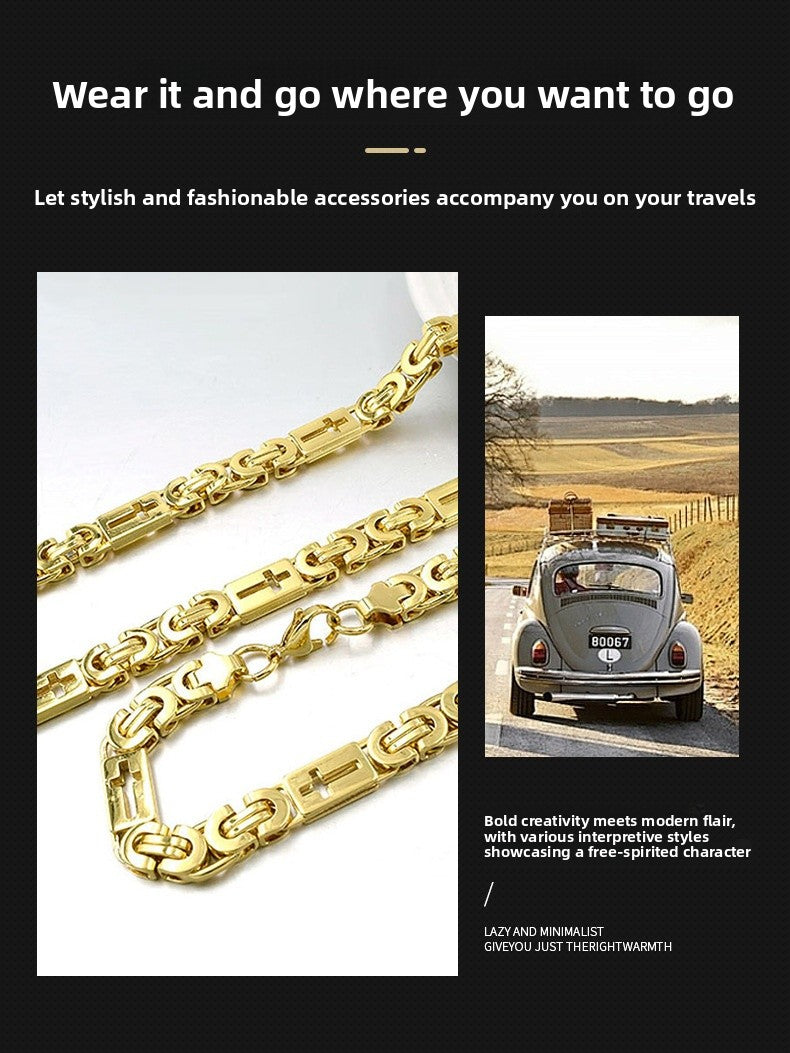 Waterproof Non Tarnish Gold Cross Necklace In Titanium Steel, Hip-Hop Style, Unisex Design