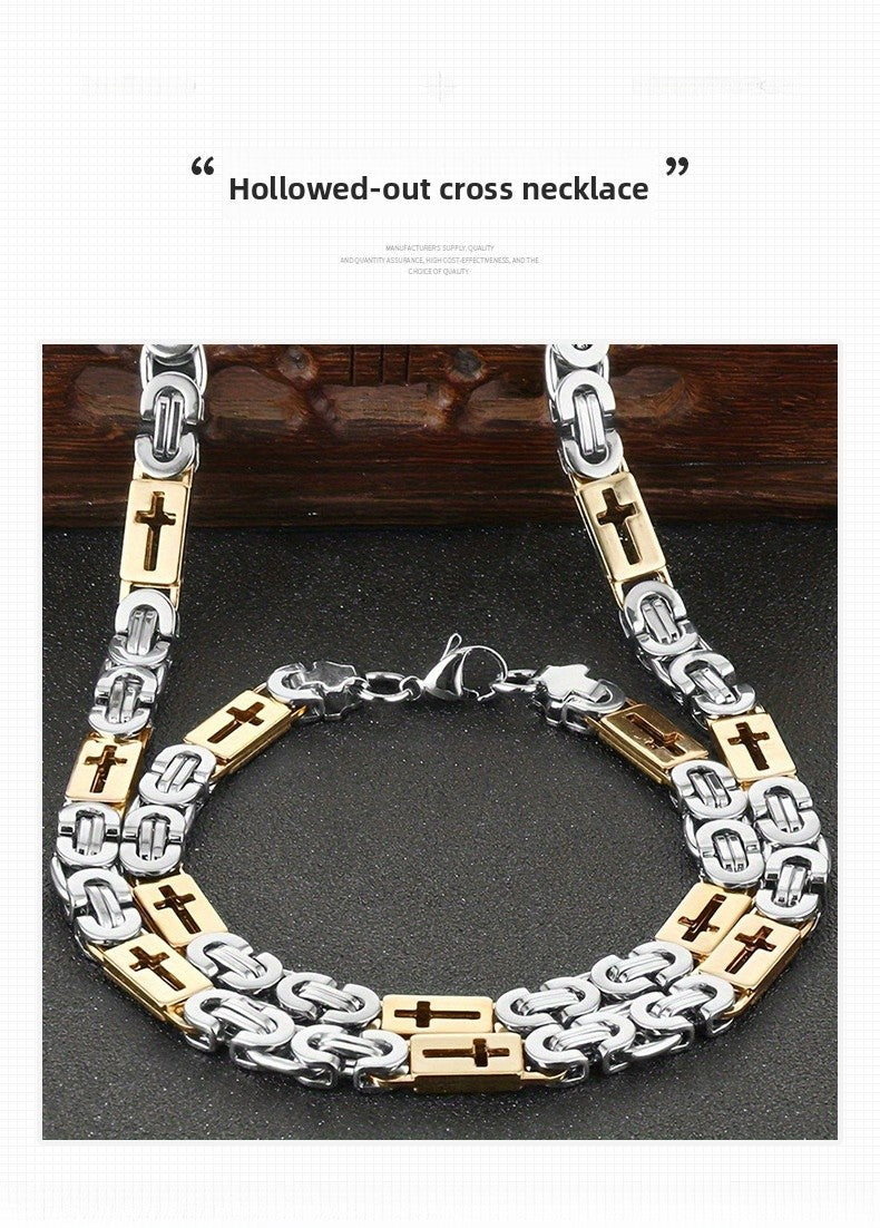 Waterproof Non Tarnish Gold Cross Necklace In Titanium Steel, Hip-Hop Style, Unisex Design