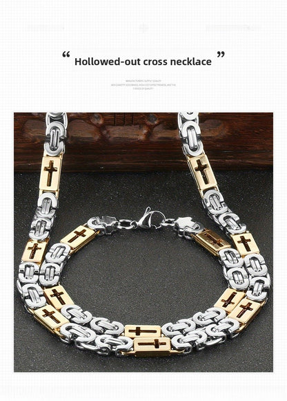 Waterproof Non Tarnish Gold Cross Necklace In Titanium Steel, Hip-Hop Style, Unisex Design