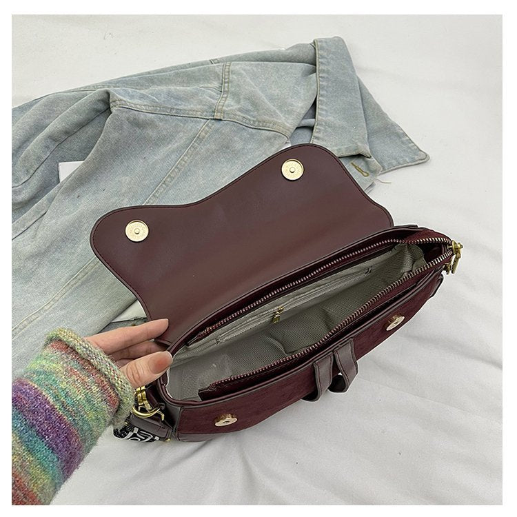 Women’s PU Leather Square Saddle Bag With Single Shoulder Strap, Printed Design, Perfect For Winter