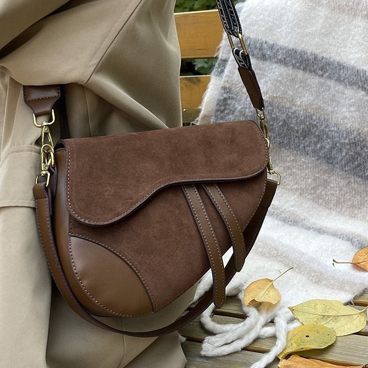 Women’s PU Leather Square Saddle Bag With Single Shoulder Strap, Printed Design, Perfect For Winter