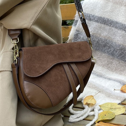 Women’s PU Leather Square Saddle Bag With Single Shoulder Strap, Printed Design, Perfect For Winter