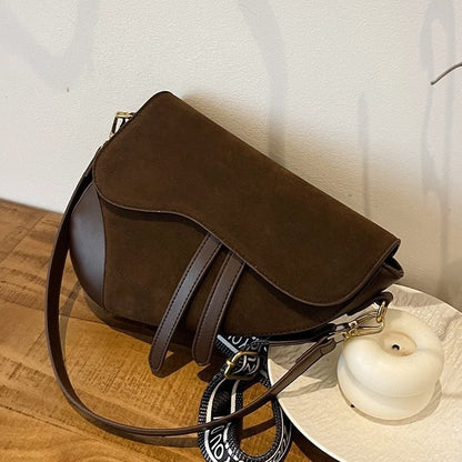 Women’s PU Leather Square Saddle Bag With Single Shoulder Strap, Printed Design, Perfect For Winter