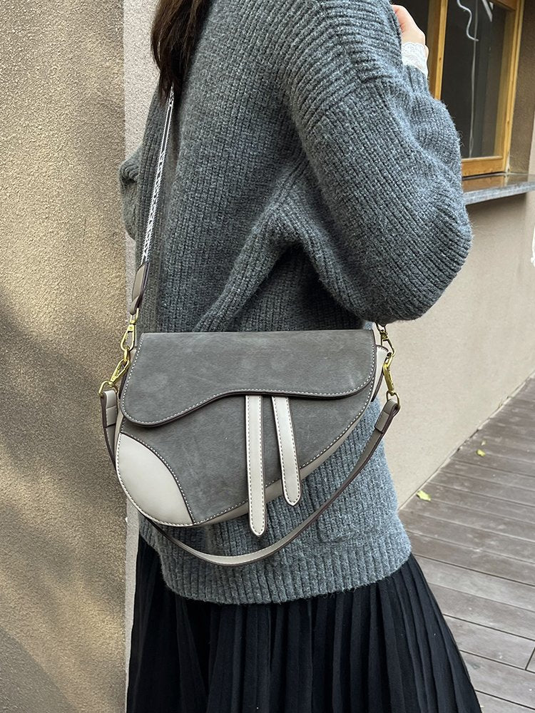 Women’s PU Leather Square Saddle Bag With Single Shoulder Strap, Printed Design, Perfect For Winter