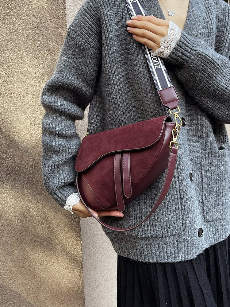 Women’s PU Leather Square Saddle Bag With Single Shoulder Strap, Printed Design, Perfect For Winter