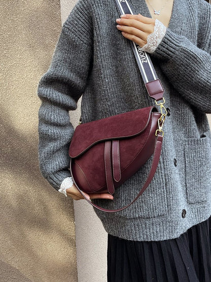Women’s PU Leather Square Saddle Bag With Single Shoulder Strap, Printed Design, Perfect For Winter
