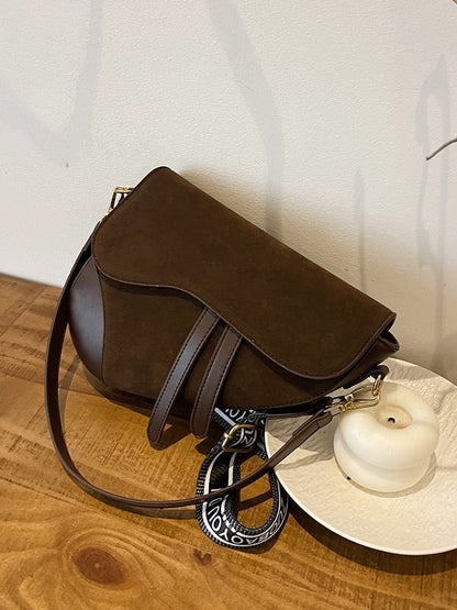 Women’s PU Leather Square Saddle Bag With Single Shoulder Strap, Printed Design, Perfect For Winter