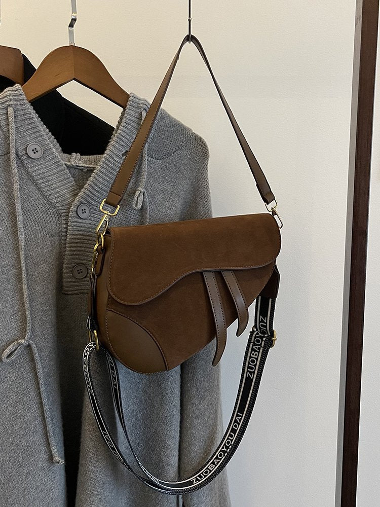 Women’s PU Leather Square Saddle Bag With Single Shoulder Strap, Printed Design, Perfect For Winter