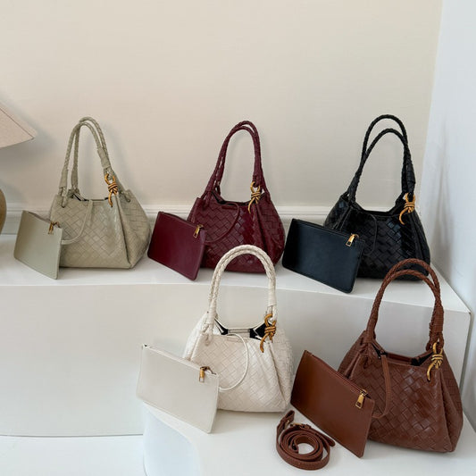 PU Leather Bucket Bag With Braided Design, Large Capacity, Featuring Top Handle For Women