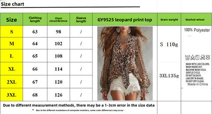 Leopard Print Blouse For Women In Chiffon Fabric With V Neck And Regular Sleeves, Featuring Sexy Style And Printing Craft