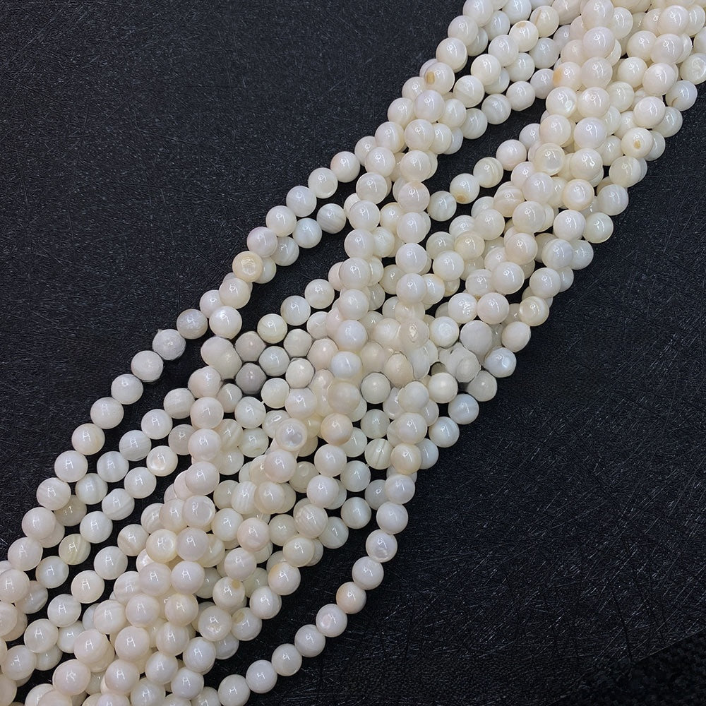 Polished Round Shell Beads For Jewelry Making, Diameter 3mm, Baroque Style