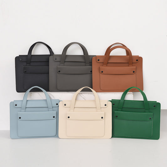 Unisex Solid Color PU Leather Handbag With Top Handle, Water Resistant, Ideal For Autumn Use