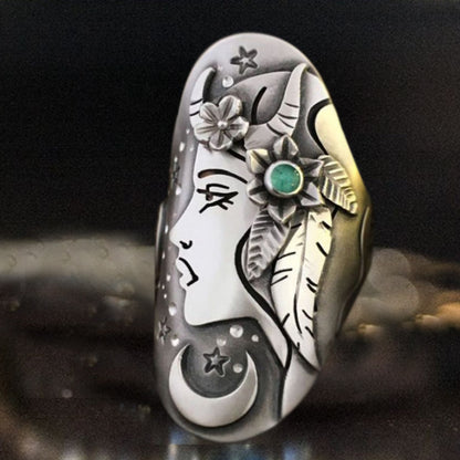 Retro Star Ring For Unisex, Electroplated Copper With Artificial Gemstones Inlay