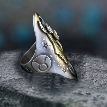 Retro Star Ring For Unisex, Electroplated Copper With Artificial Gemstones Inlay