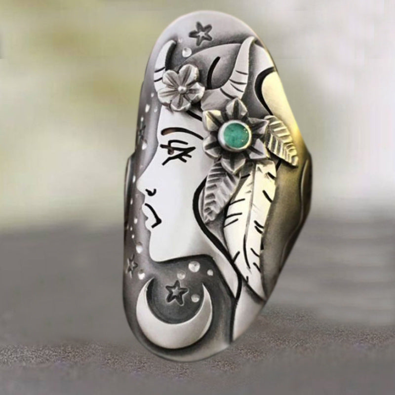 Retro Star Ring For Unisex, Electroplated Copper With Artificial Gemstones Inlay