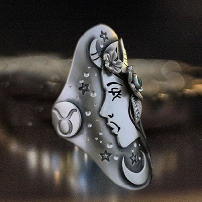 Retro Star Ring For Unisex, Electroplated Copper With Artificial Gemstones Inlay