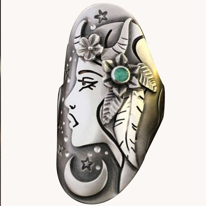 Retro Star Ring For Unisex, Electroplated Copper With Artificial Gemstones Inlay