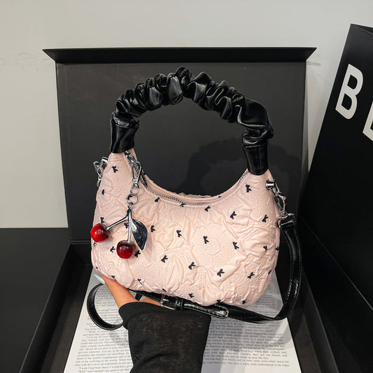 Women’s Dumpling Shape Cloud Shape Bag With Bow Tie Fashion Element In PU Leather Featuring Double Shoulder Straps